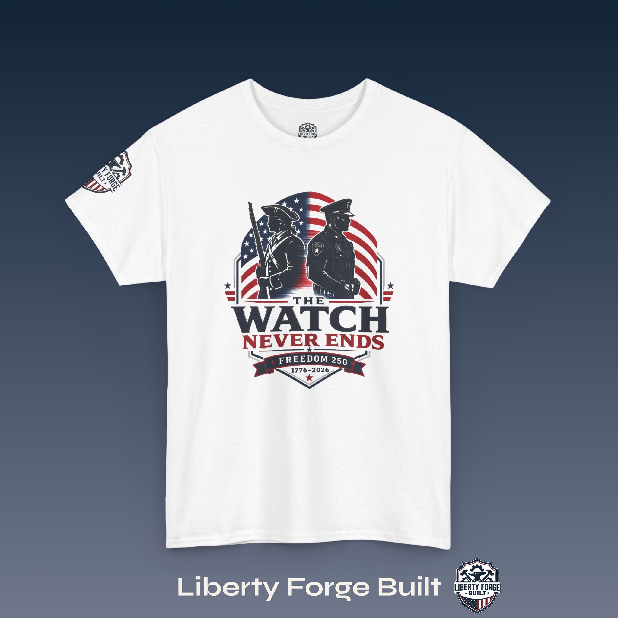 7106979567118745647_v2_2048_custom.jpeg Thin Blue Line Watch Never Ends law enforcement T-shirt