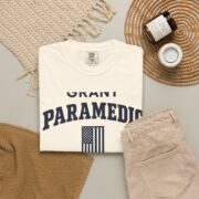 Personalized Paramedic Shirt, Custom Last Name Flag and Heartbeat Tee, EMT Gifts, Paramedic Gift for Him, EMS Week or Christmas