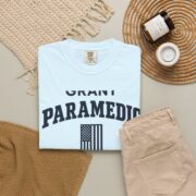 Personalized Paramedic Shirt, Custom Last Name Flag and Heartbeat Tee, EMT Gifts, Paramedic Gift for Him, EMS Week or Christmas