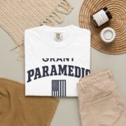 Personalized Paramedic Shirt, Custom Last Name Flag and Heartbeat Tee, EMT Gifts, Paramedic Gift for Him, EMS Week or Christmas