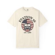 Fire Department Shirt, Custom Station Number and Year Tee, Fire Engine Flag Badge, Firehouse Crew Gift for Him