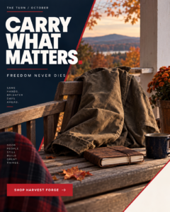 Carry What Matters 2 October ad: CARRY WHAT MATTERS. Seasonal scene with a clear call to action.